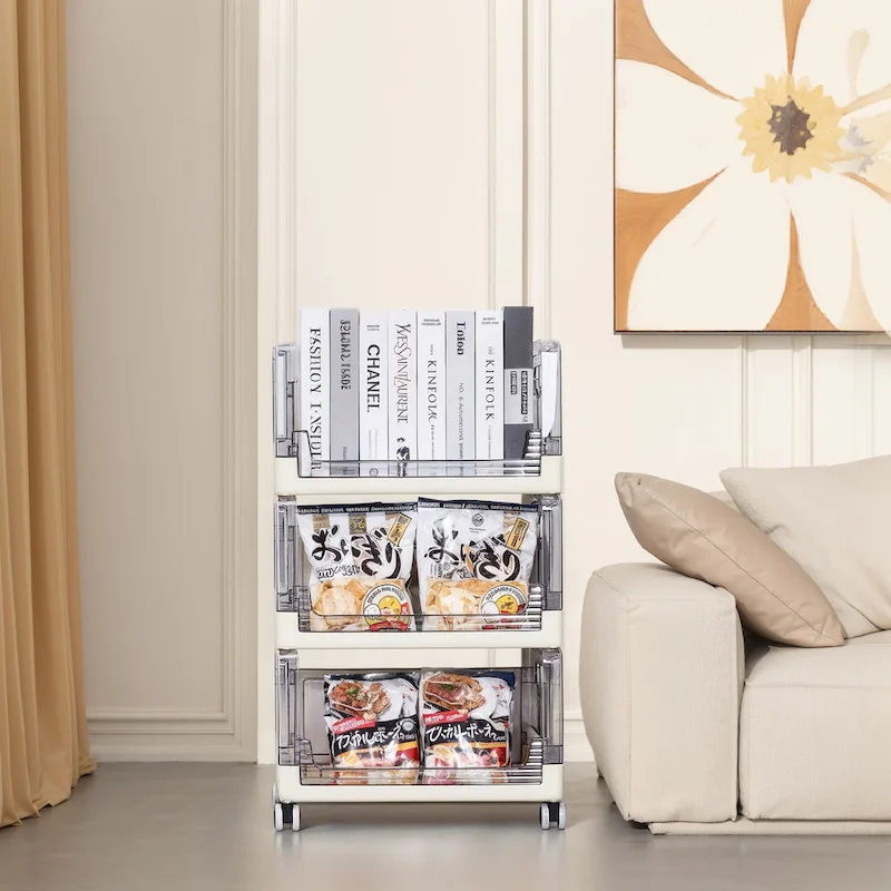 Javlergo 3 Tier Utility Carts, Rolling Metal Storage Cart with Handle and Lockable Wheels, Multifunctional Storage Shelves