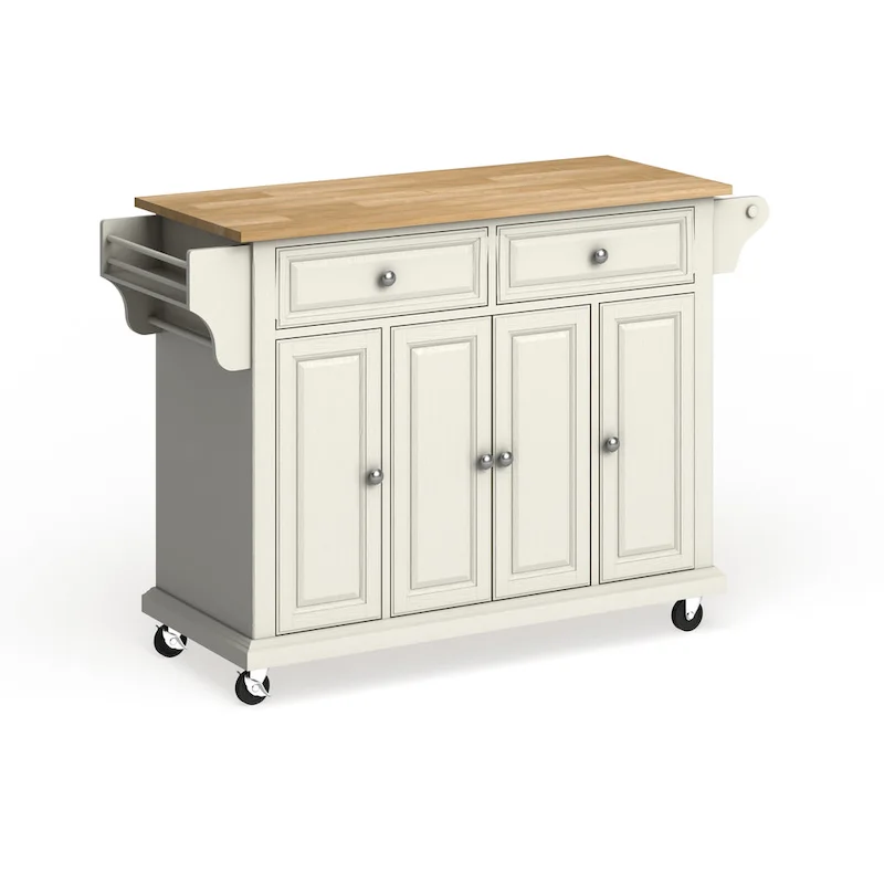 Crosley Full Size White Natural Wood Top Kitchen Cart Island - 18d x 51.5w x 36h