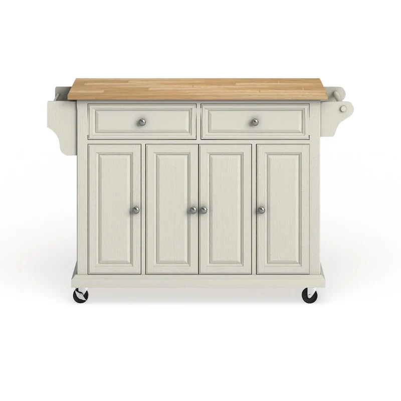 Crosley Full Size White Natural Wood Top Kitchen Cart Island - 18d x 51.5w x 36h