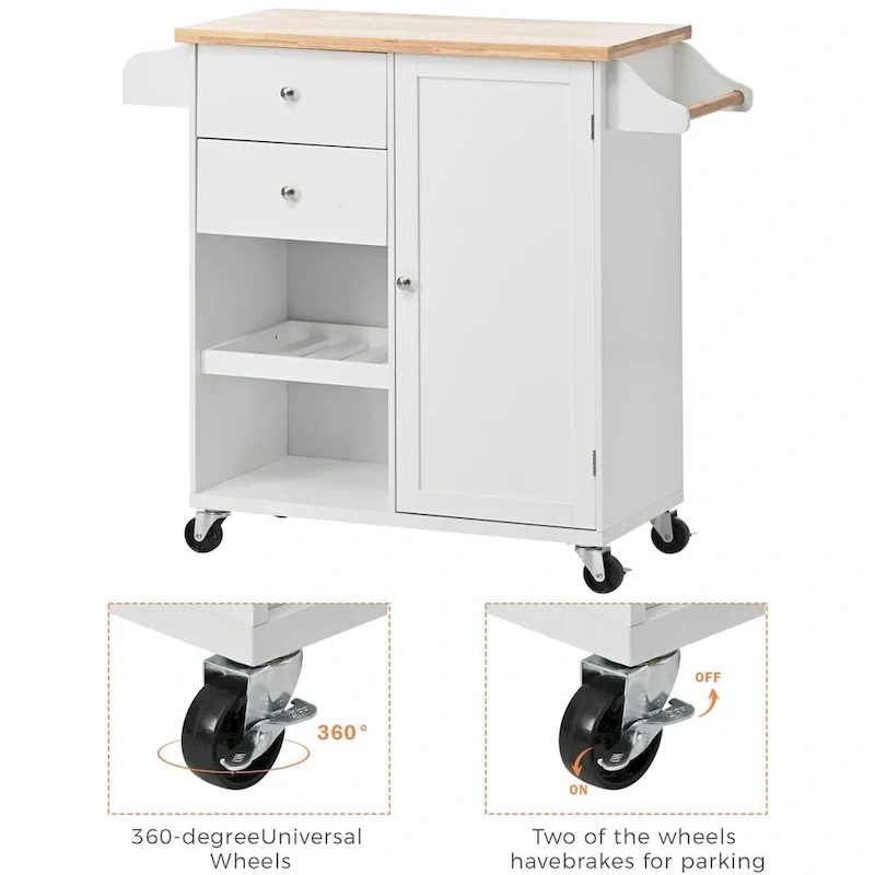 41.3 in. Rolling Kitchen Island with Spice Rack and Two Drawers