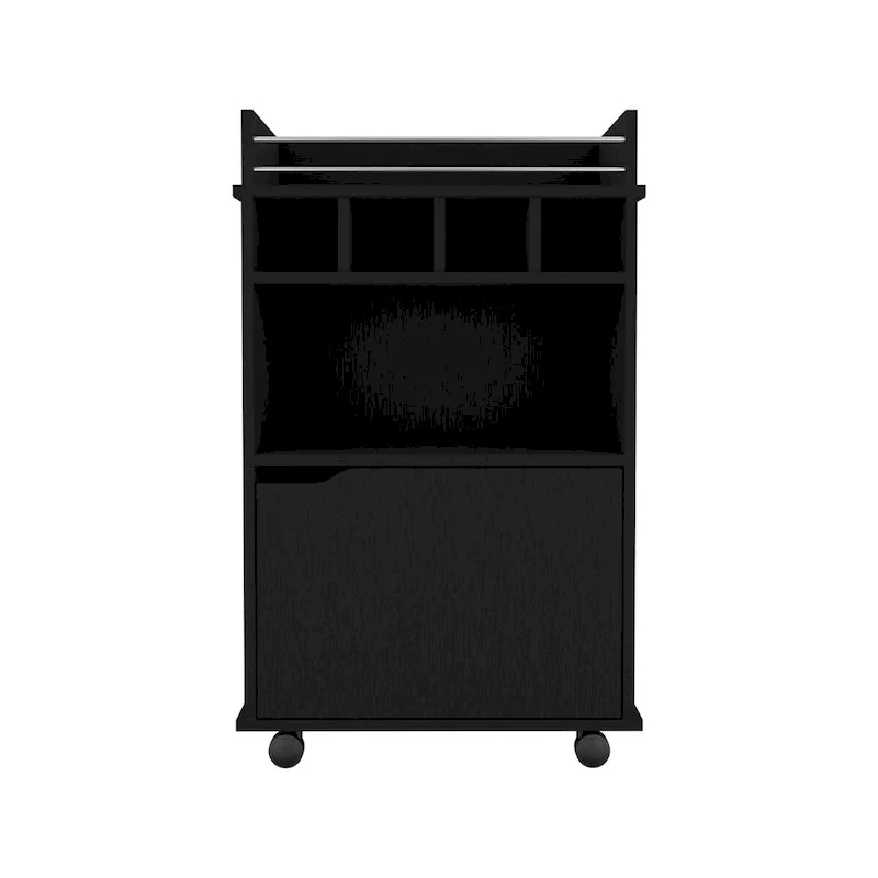 Bar Cart with 2 Open Shelves 4 Cubbies and Cabinet