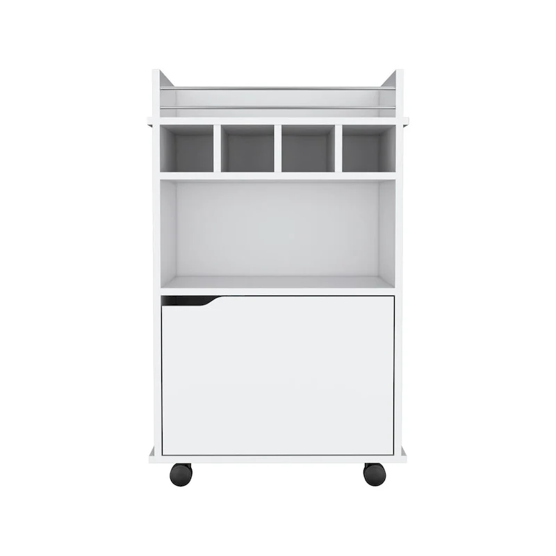 Bar Cart with 2 Open Shelves 4 Cubbies and Cabinet