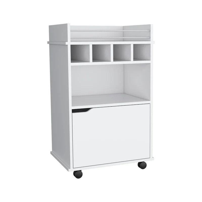 Bar Cart with 2 Open Shelves 4 Cubbies and Cabinet