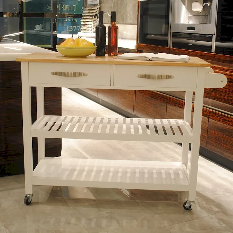 Kitchen Island Cart with Two Lockable Wheels