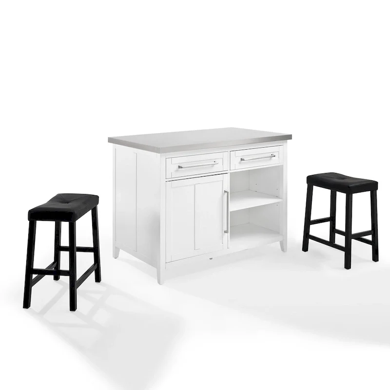 Crosley Silvia Stainless Steel Top Island W/Uph Saddle Stools - 47d x 46w x 36.5h