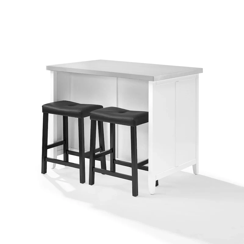 Crosley Silvia Stainless Steel Top Island W/Uph Saddle Stools - 47d x 46w x 36.5h