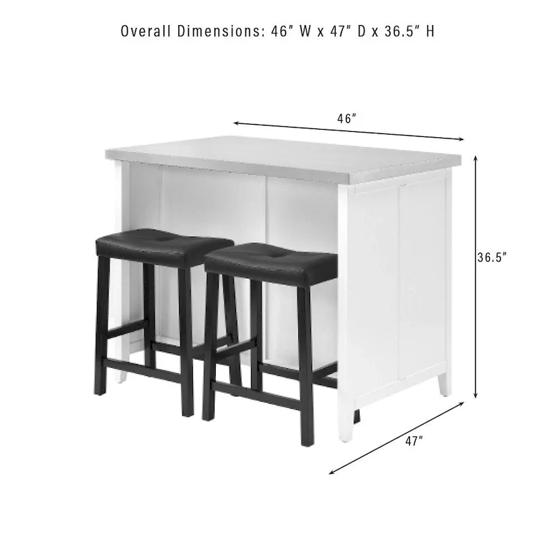Crosley Silvia Stainless Steel Top Island W/Uph Saddle Stools - 47d x 46w x 36.5h