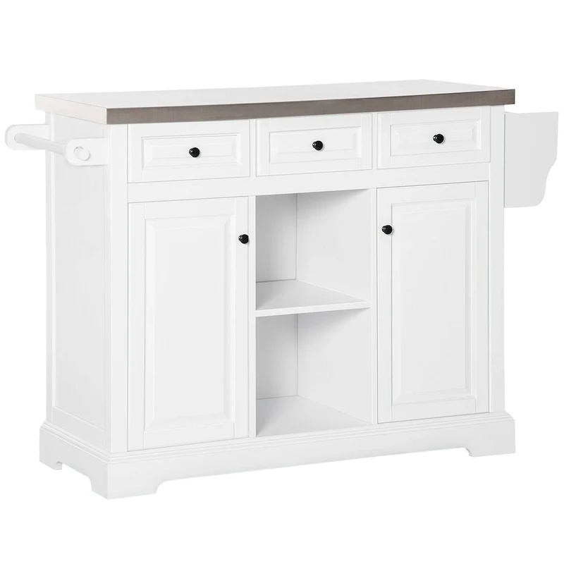 Rolling Kitchen Island with Storage, Stainless Steel Top, Spice Rack