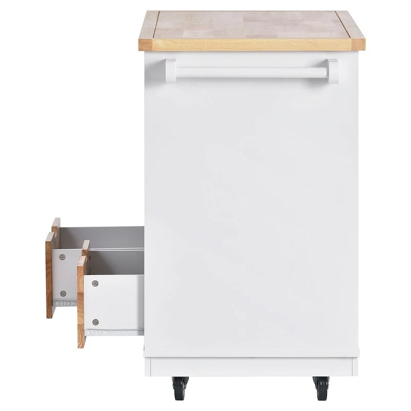 Kitchen Island on Wheels with Open Compartments and 2 Drawers