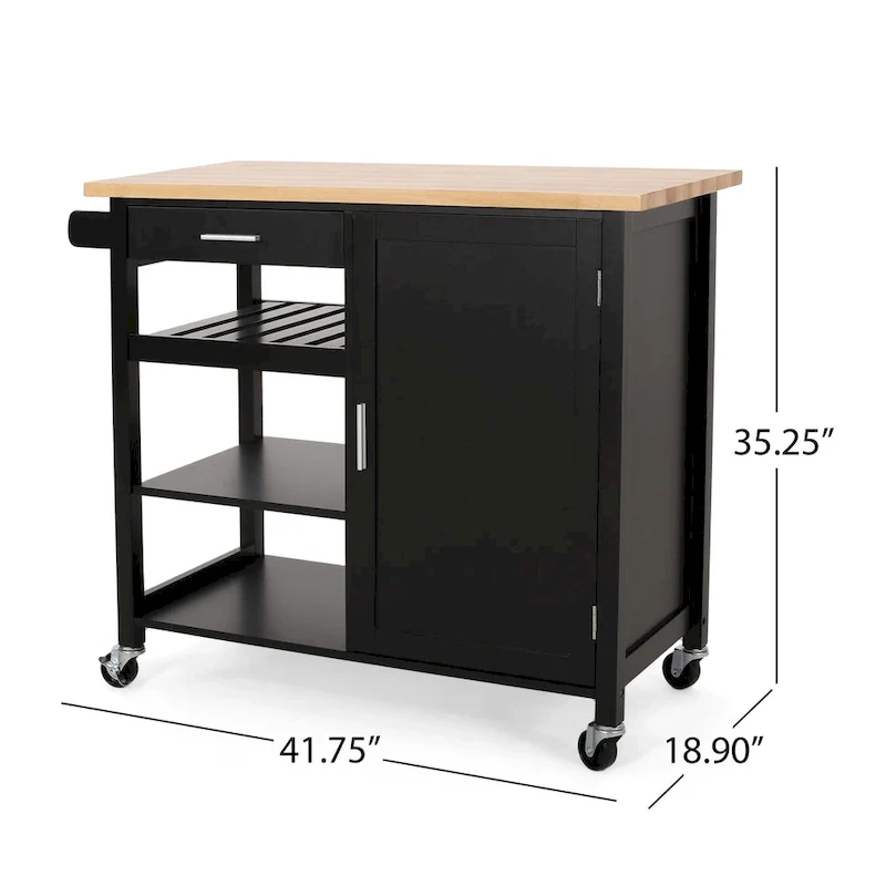 Kitchen Island Cart With Lockable Wheels, Utility Kitchen Cart With 1 Drawer, 3 Open Storage Shelves And Cabinet