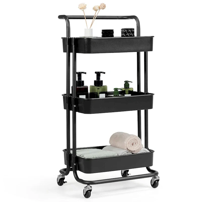 3-Tier Utility Cart Storage Rolling Cart with Casters