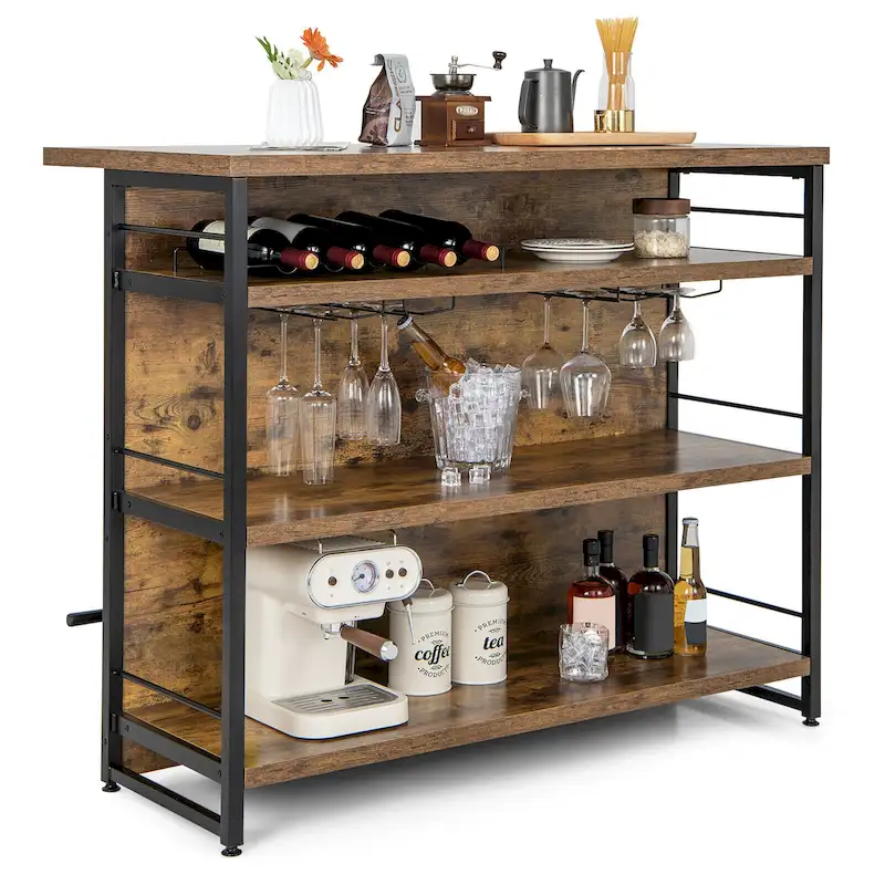 Gymax Industrial Kitchen Island Bar Table 4-Tier Storage Shelf Wine