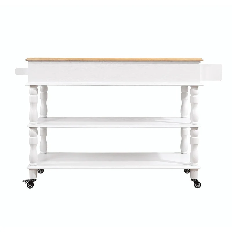 Rolling Kitchen Island Cart with Solid Oak Wood Top, Wine and Spice Rack