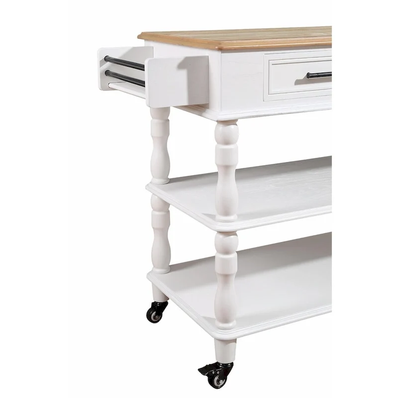 Rolling Kitchen Island Cart with Solid Oak Wood Top, Wine and Spice Rack