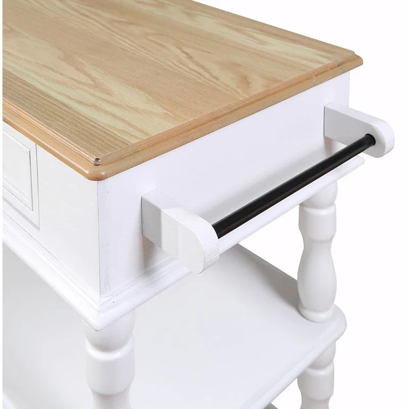 Rolling Kitchen Island Cart with Solid Oak Wood Top, Wine and Spice Rack