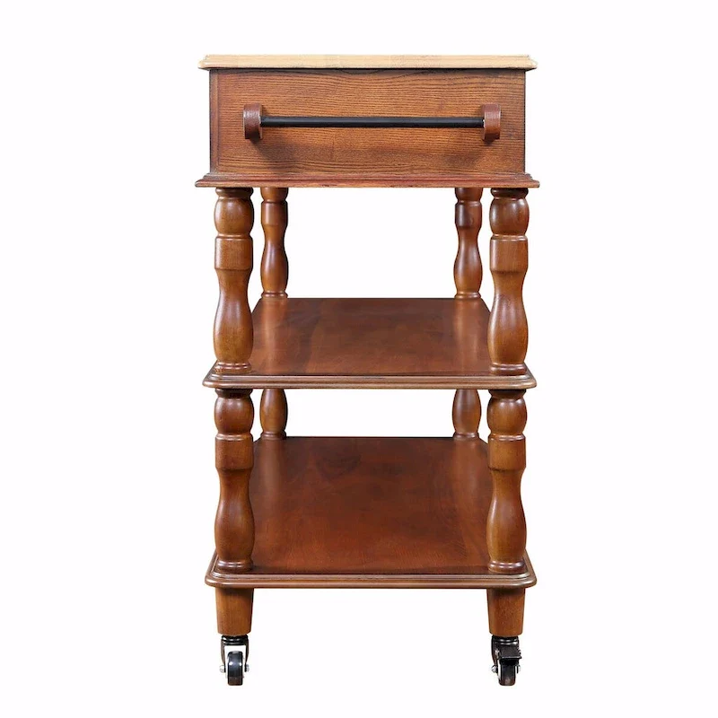 Rolling Kitchen Island Cart with Solid Oak Wood Top, Wine and Spice Rack
