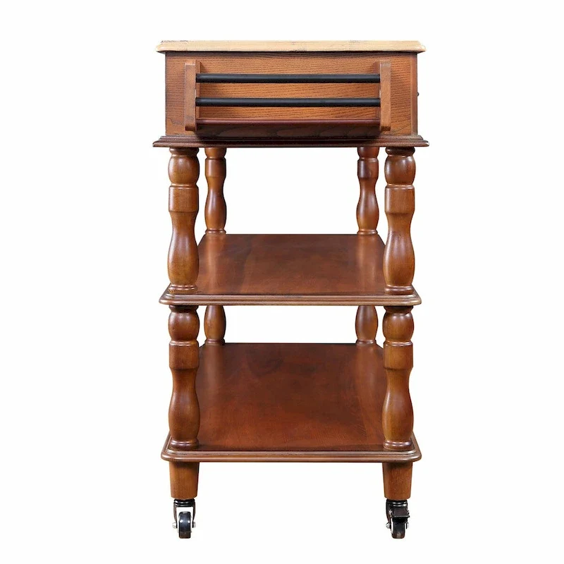Rolling Kitchen Island Cart with Solid Oak Wood Top, Wine and Spice Rack