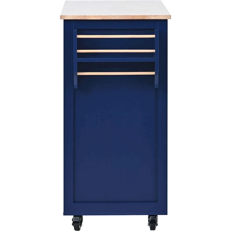 Rubberwood Kitchen Cart with Drop Leaf, Internal Storage Rack, Tableware organizer, and 8 drawers
