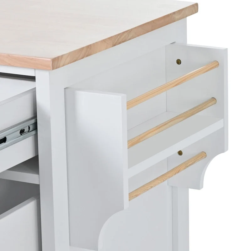 Rubberwood Kitchen Cart with Drop Leaf, Internal Storage Rack, Tableware organizer, and 8 drawers