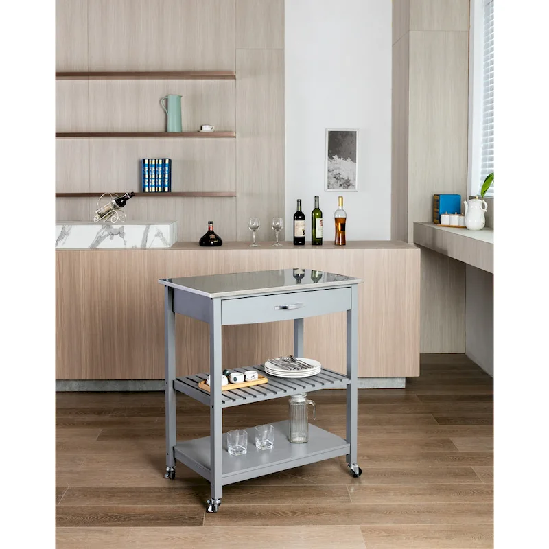Holland Kitchen Cart With Stainless Steel Top
