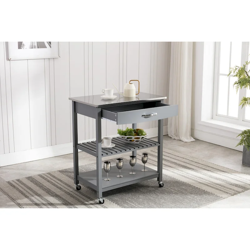 Holland Kitchen Cart With Stainless Steel Top
