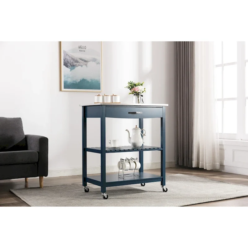 Holland Kitchen Cart With Stainless Steel Top