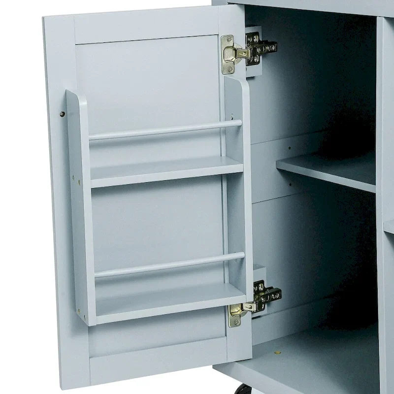 Kitchen Island on 5 Wheels with Storage Cabinet and 3 Drawers