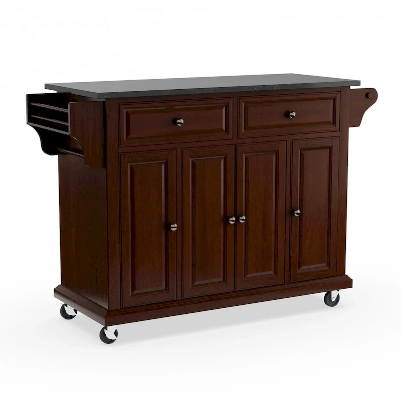 Crosley Full Size Solid Black Granite Top Kitchen Cart - 18d x 51.5w x 36h