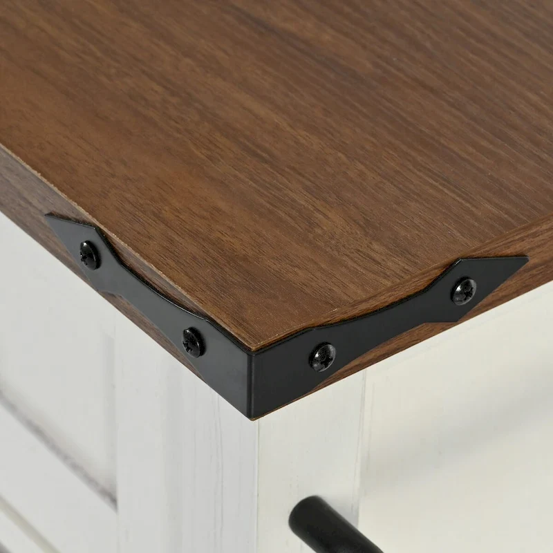 53.7 Kitchen Island, Power Outlet, 2 Sliding Barn Door Kitchen Storage Island Drop Leaf, Rack Rolling Kitchen Cart on Wheels