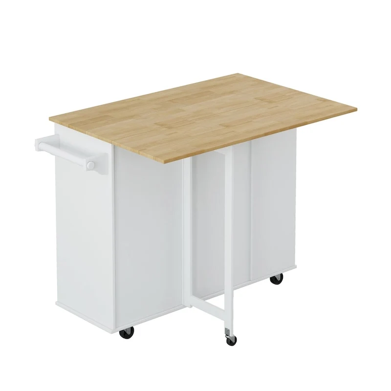 Foldable Kitchen Island Cart with Spice Rack, Towel Holder & Wine Rack