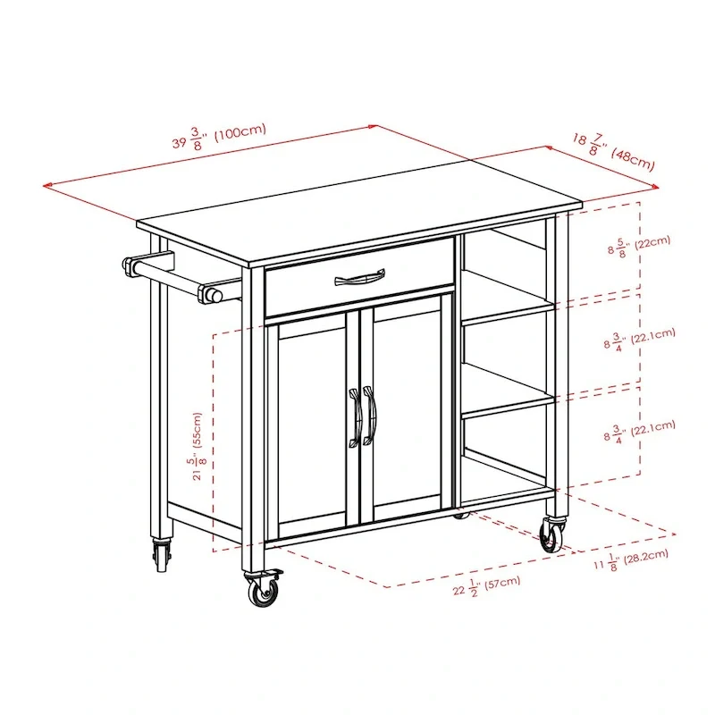 Mabel Utility Kitchen Cart, Walnut and Natural - 42.72 x 18.9 x 35.43 inches