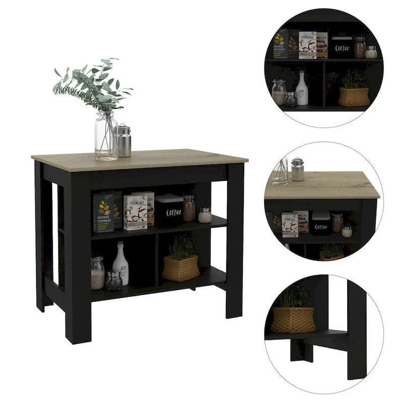 Modern Black Wengue and Light Oak Kitchen Island - 40.5x27.5x35.4