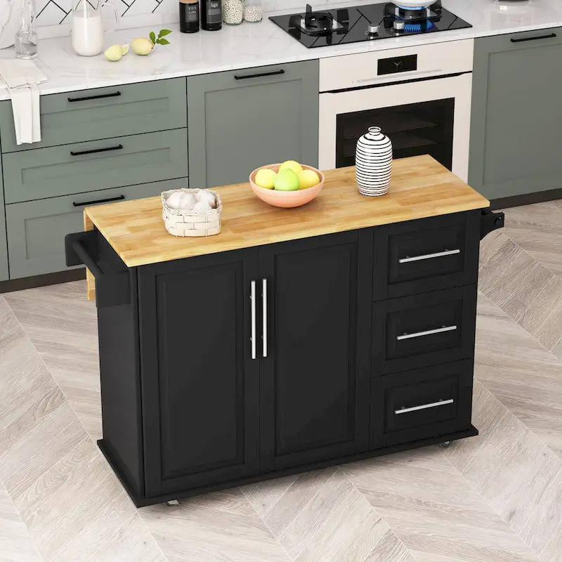 Kitchen Island Cart With 2 Door Cabinet And Three Drawers(no include stool)