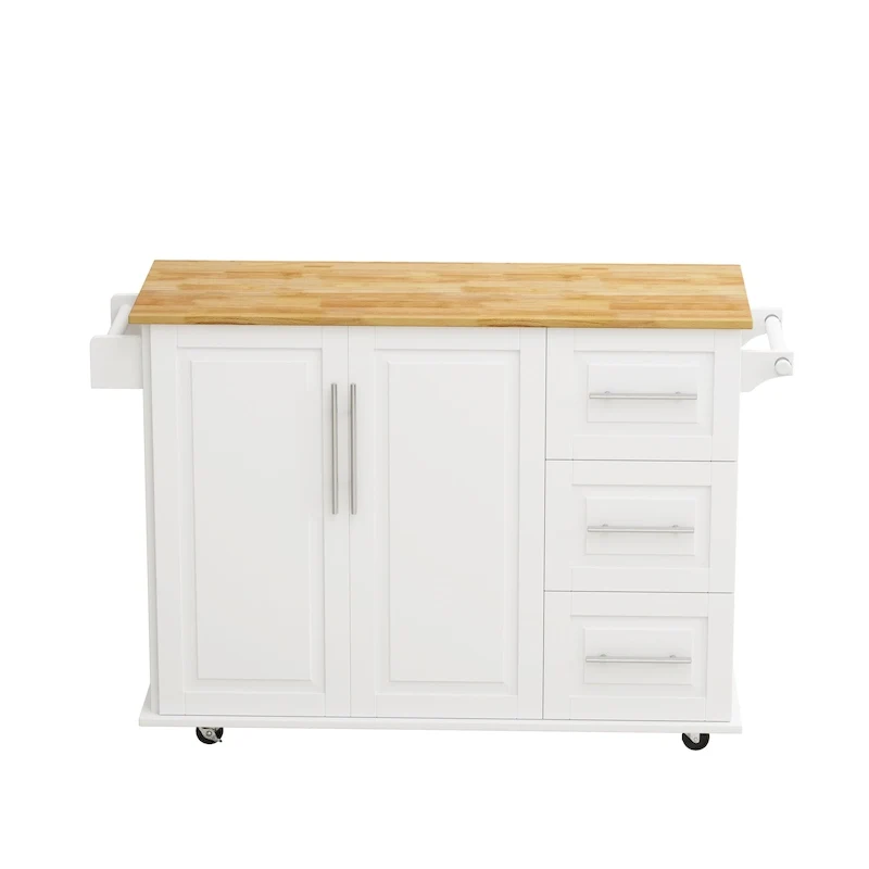 Kitchen Island Cart With 2 Door Cabinet And Three Drawers(no include stool)