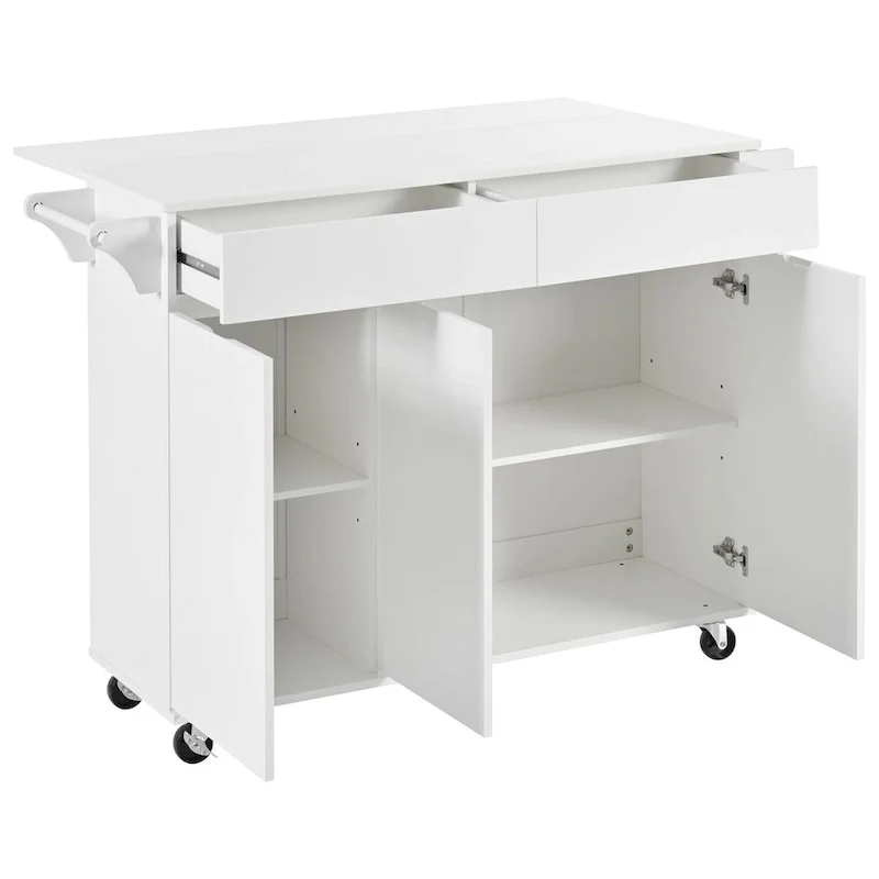 53.2in Rolling Kitchen Island with Drop Leaf with Spice Rack 2 Drawers