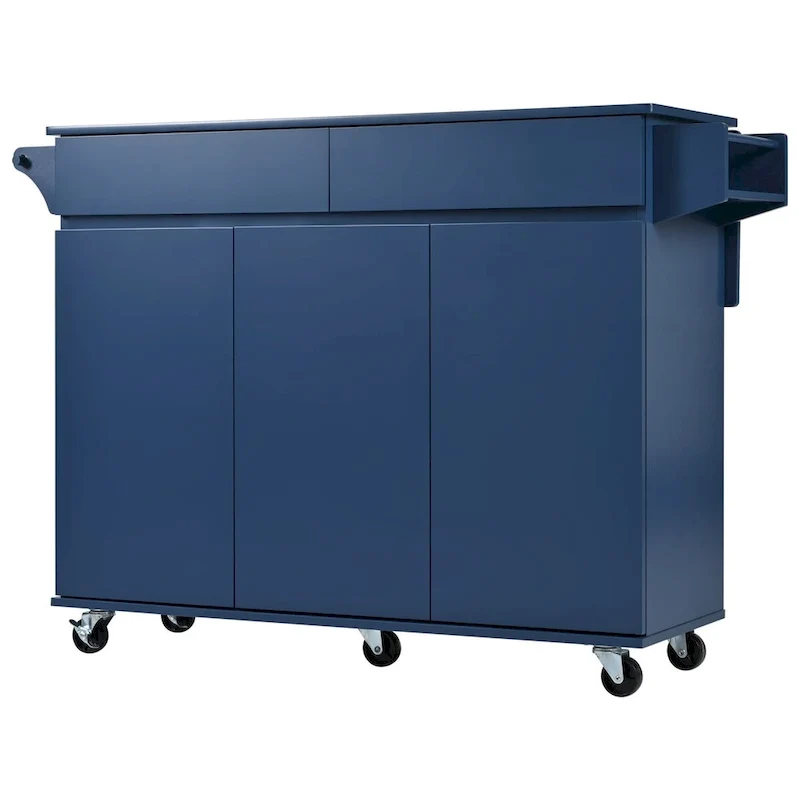 53.2in Rolling Kitchen Island with Drop Leaf with Spice Rack 2 Drawers
