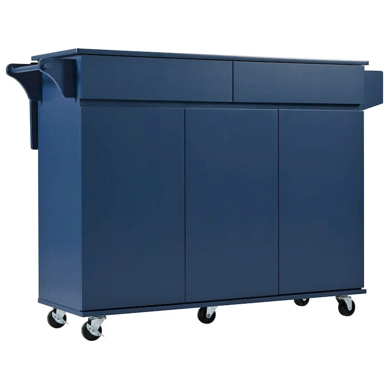 53.2in Rolling Kitchen Island with Drop Leaf with Spice Rack 2 Drawers