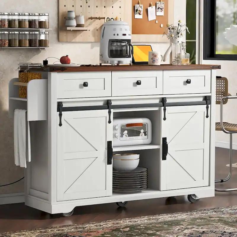 Farmhouse Kitchen Island with Power Outlet