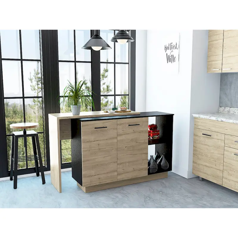 FM Furniture Aspen Kitchen Island, Two Concealed Shelves , Three Divisions