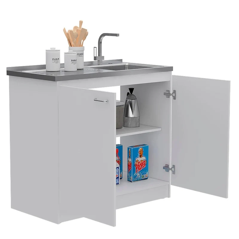 TUHOME Covelo 2-Piece Kitchen Set with Utility Sink Cabinet and Kitchen Island - N/A
