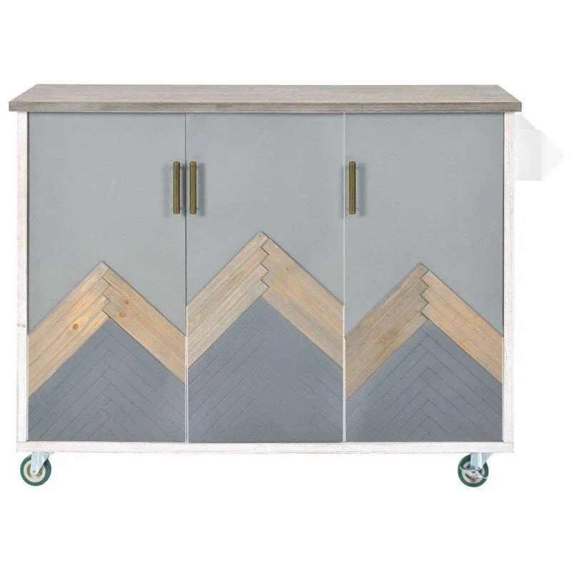 Retro 47D Kitchen Island on Wheels with Drop Leaf,Internal Storage Rack