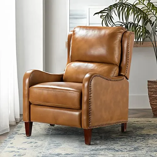 FABRICATION HAUS Fauteuil Relax en Cuir Véritable Fauteuil Inclinable Rembourré Chaise Simple Moderne avec Dossier & Repose-Pieds Réglables pour Salon, Camel