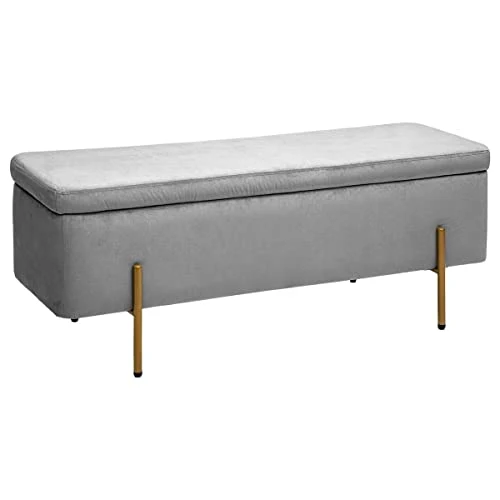 Banc Coffre EDI Gris Galet en Velours - Atmosphera créateur d'intérieur