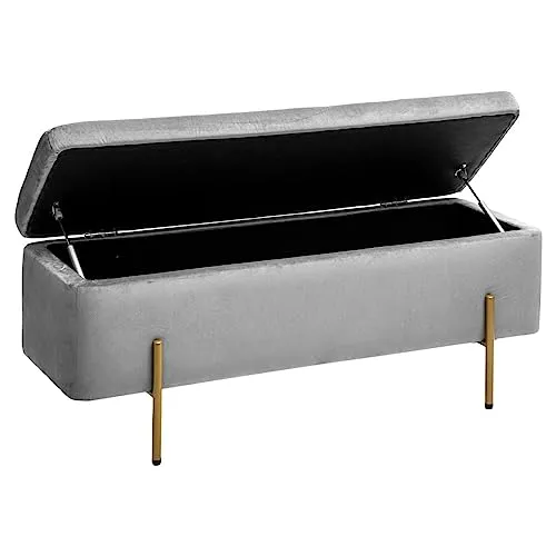 Banc Coffre EDI Gris Galet en Velours - Atmosphera créateur d'intérieur