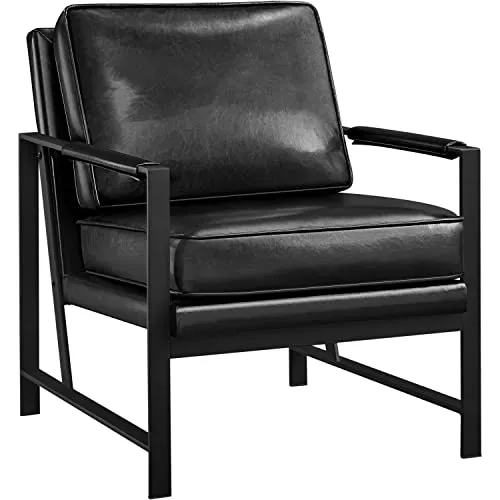 Yaheetech Fauteuil de Salon Confortable Cadre Métal Fauteuil de Chaise pour Salon Chambre Salle de Séjour Bureau Intérieur Noir