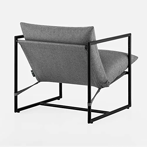 ZINUS Aidan Fauteuil d’exception style suspendu,Fauteuil avec structure en métal et coussins remplis de flocons de mousse, Montage facile sans outils,Fauteuil livré dans une boîte compacte, Gris clair