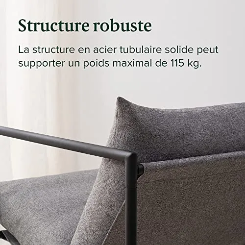 ZINUS Aidan Fauteuil d’exception style suspendu,Fauteuil avec structure en métal et coussins remplis de flocons de mousse, Montage facile sans outils,Fauteuil livré dans une boîte compacte, Gris clair