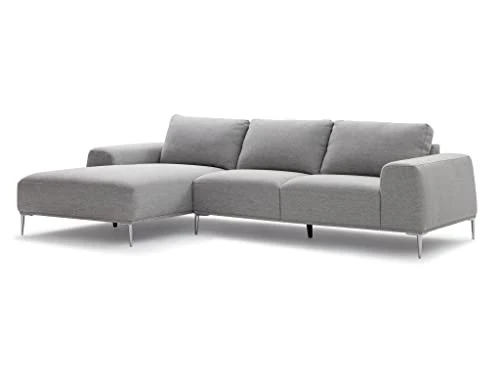Vente-unique Canapé d'angle Gauche en Tissu et en Lin Gris Clair BRUNILDA