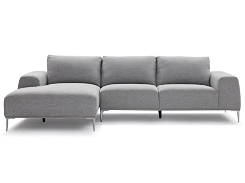 Vente-unique Canapé d'angle Gauche en Tissu et en Lin Gris Clair BRUNILDA