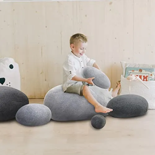 VERCART Gros Coussin de Sol Créatif Rond, énorme Pouf de Décoration pour Salon Terrasse, Coussin Decoratif 3D Imitation Pierre, Mélange de Gris Clair et Foncé 6 Pièces